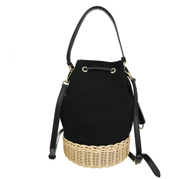 PRADA 2Way Plage Wicker 2Way Shoulder Hand Bag Straw Canvas Leather - Picture 6 of 16